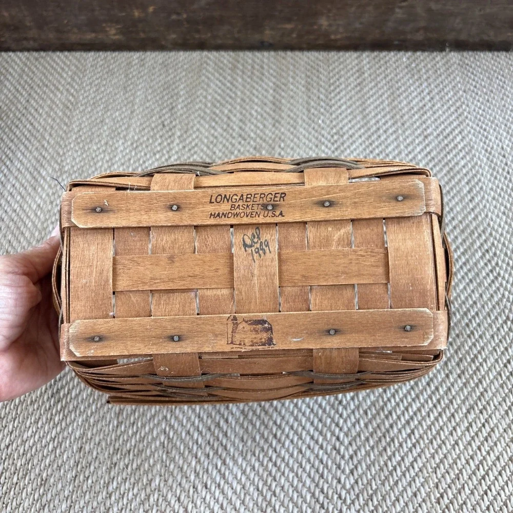 Longaberger Small Rectangular Woven Wood Basket With Handle 1989